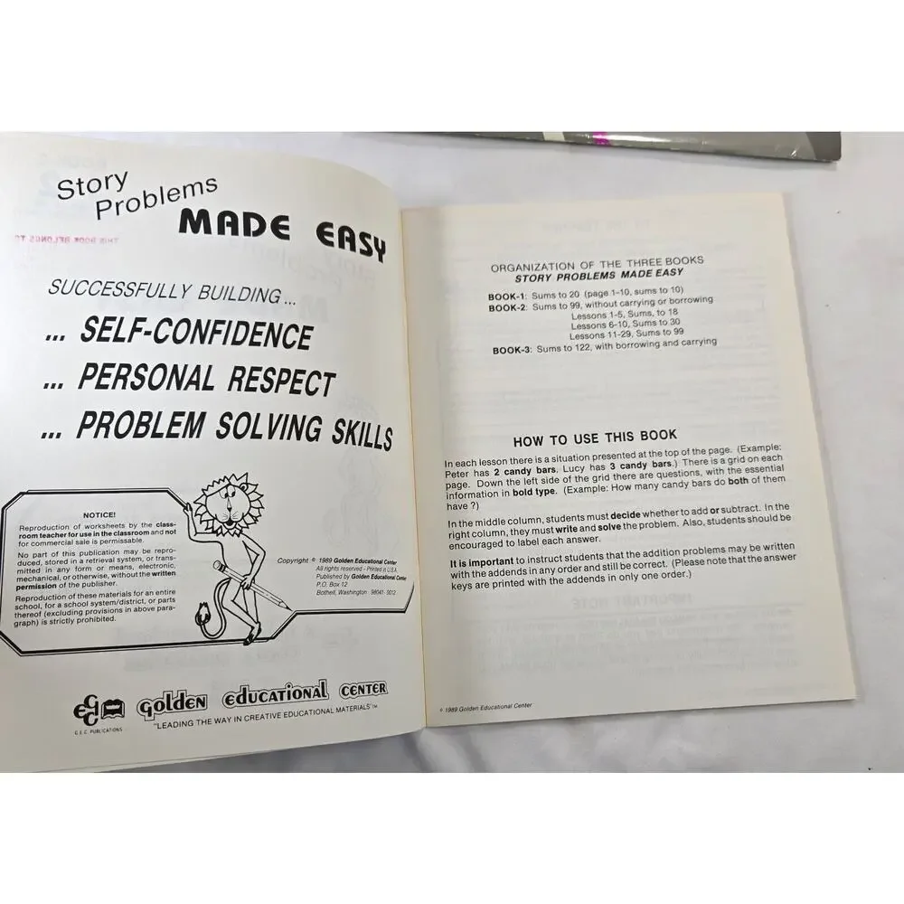 Golden Educational Center Math Story Problem Workbooks Worksheets K-3 Homeschool